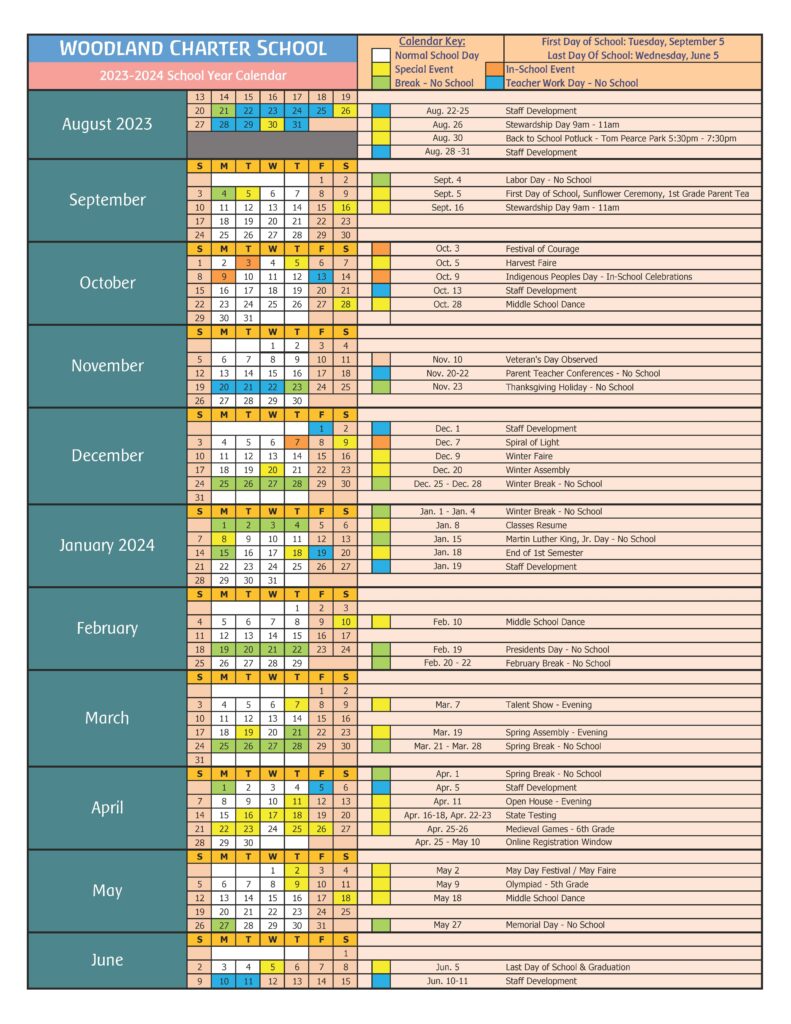 2023-2024 WCS Calendar - Woodland Charter School
